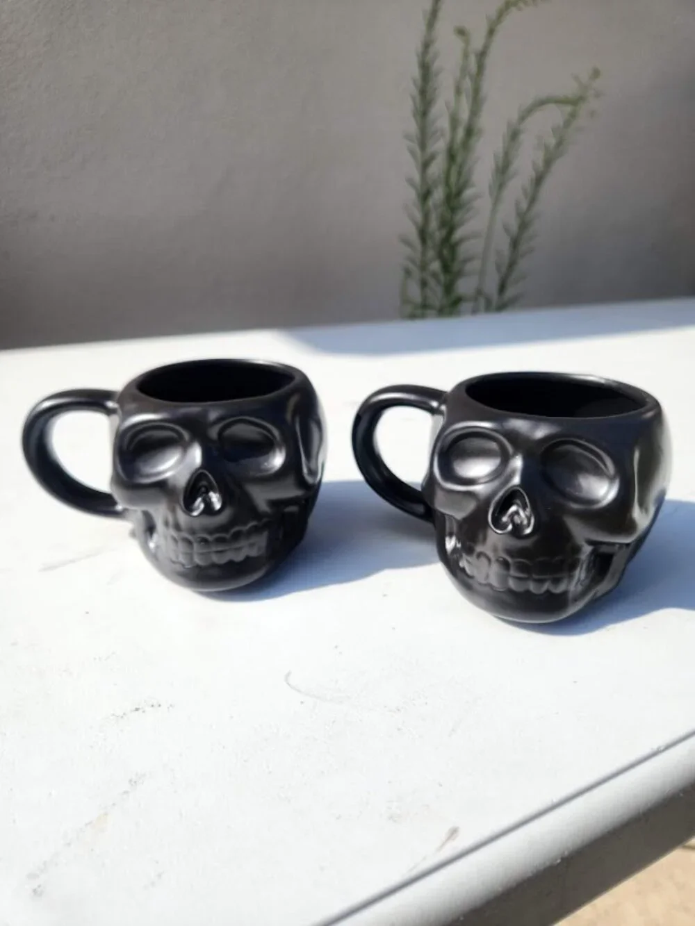 NEW Skull Mug Set of 2 Coffee Mugs Stackable Dia De Los Muertos Skulls Halloween